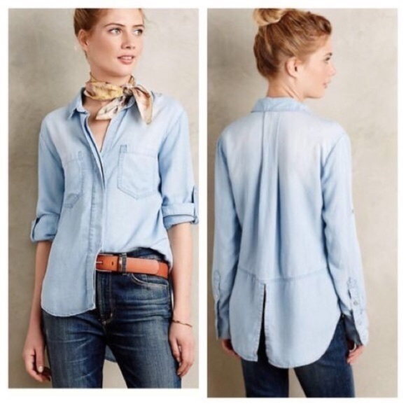 Anthropologie Tops - Elevenses Chambray Split Back Top